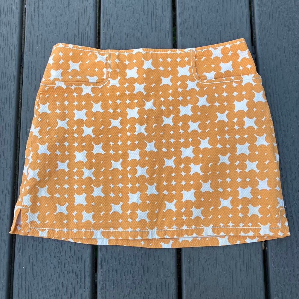 Orange and white retro mod dot print mini skirt, twee boho Y2K
